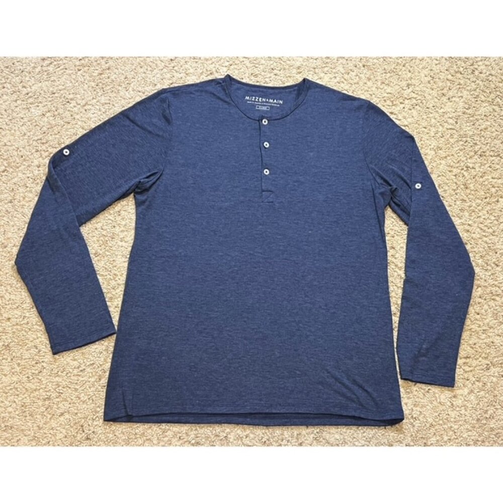Mizzen + Main Men Blue Dawson Henley Long Sleeve Shirt Size XLarge XL EUC